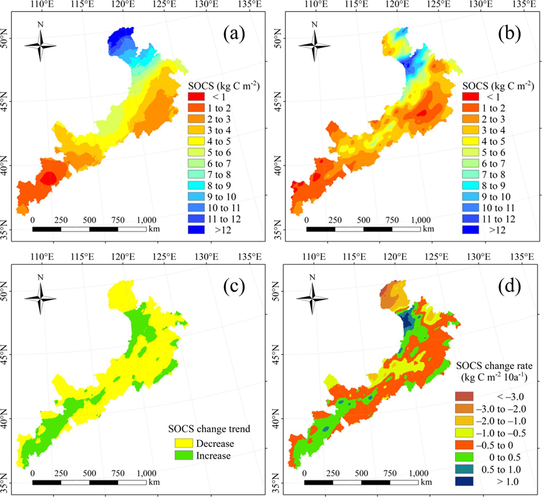 Spatial patterns of the changes in soil organic carbon stock to a depth of 30 cm in the 1980s and 2018.jpg