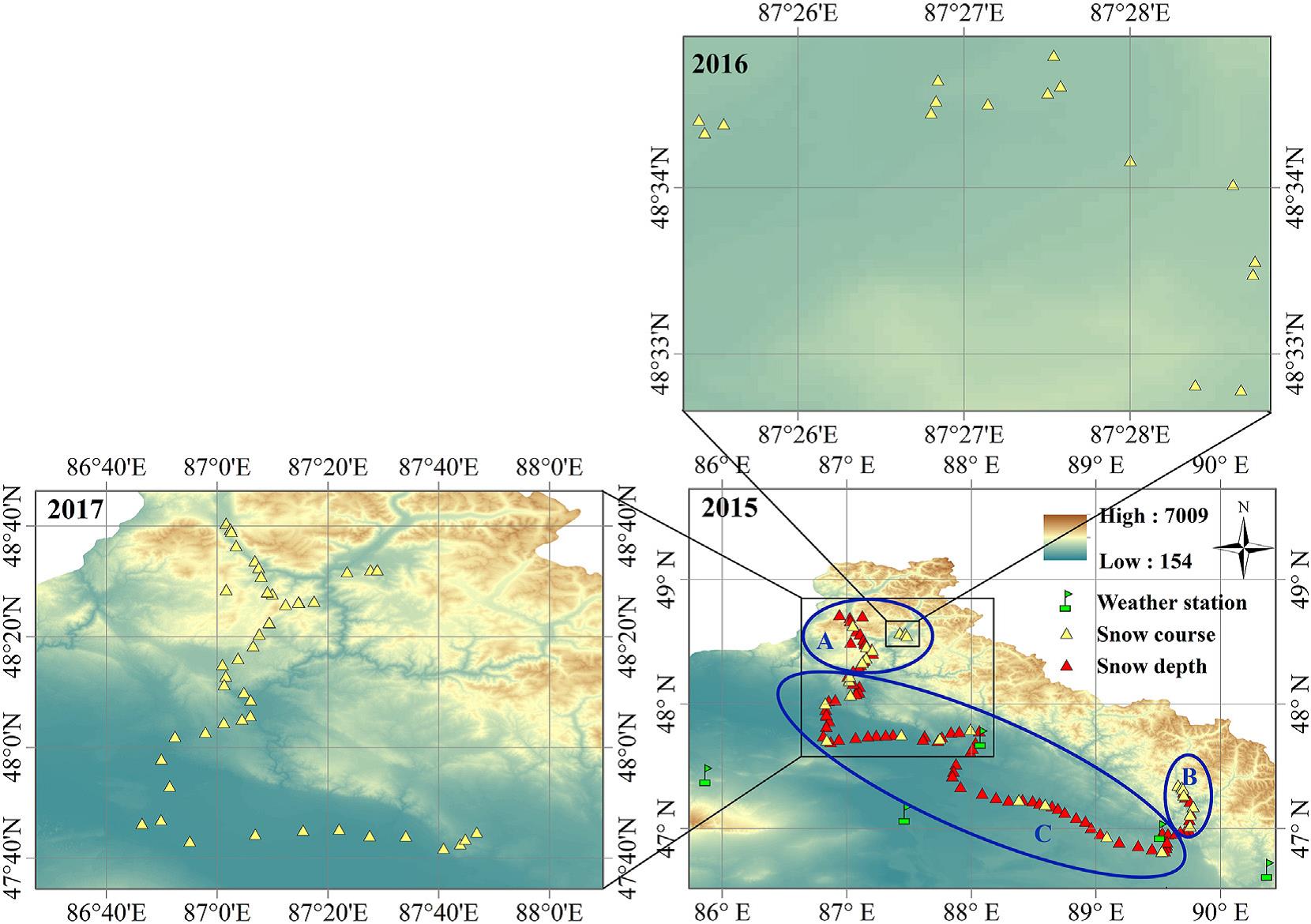 Meteorological stations and snow depth and snow course survey sites in the Chinese Altai Mountains during 2015-2017.jpg