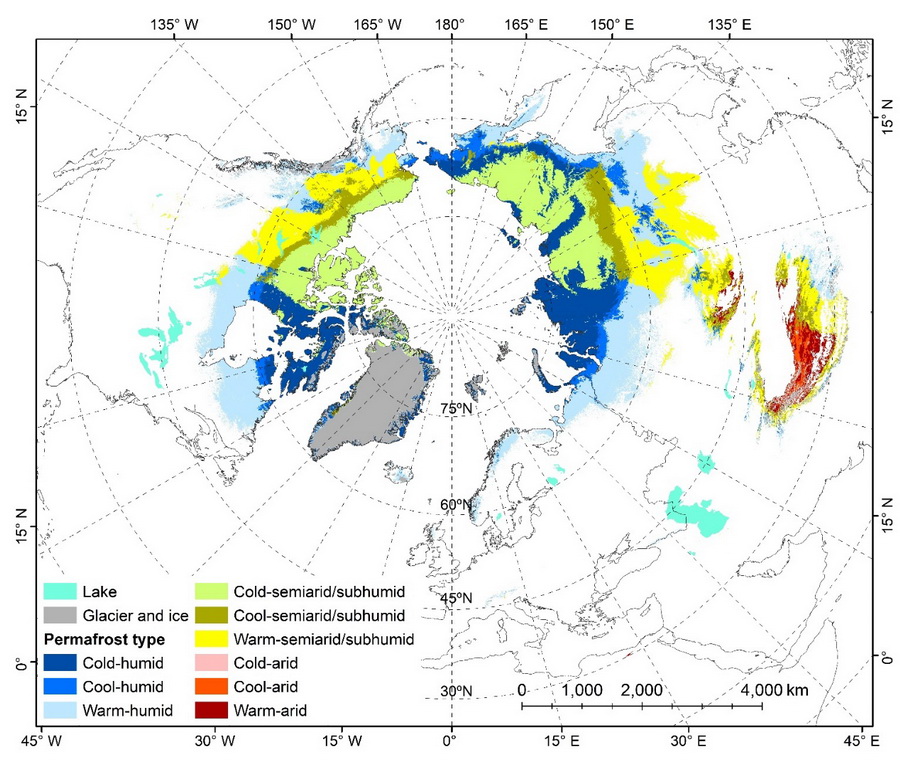 Hydrothermal condition-based permafrost zonation in the Northern Hemisphere for the period of 2000-2016..jpg